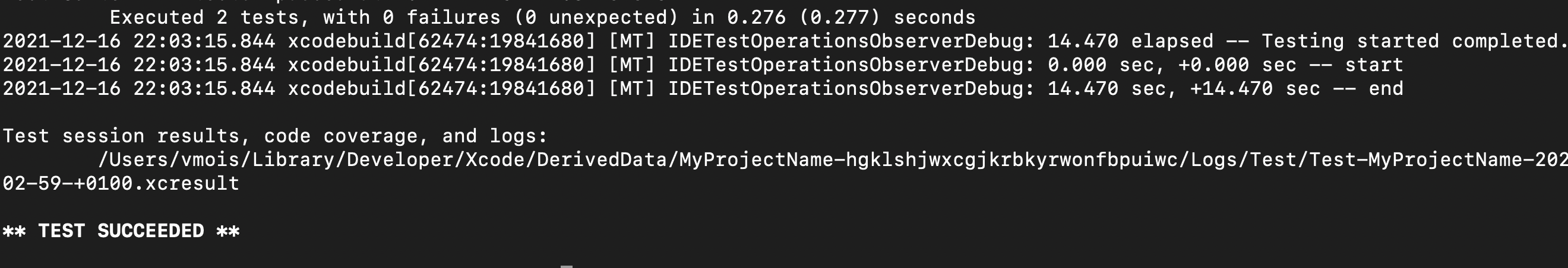 Output of xcodebuild tool in terminal